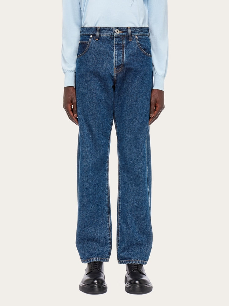 FERRAGAMO MEN'S DARK BLUE COTTON TROUSERS
