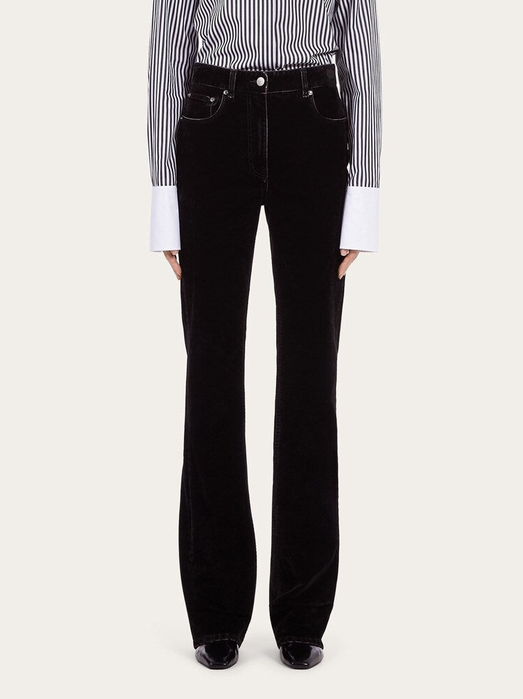 FERRAGAMO WOMEN'S BLACK FLARED COTTON TROUSERS
