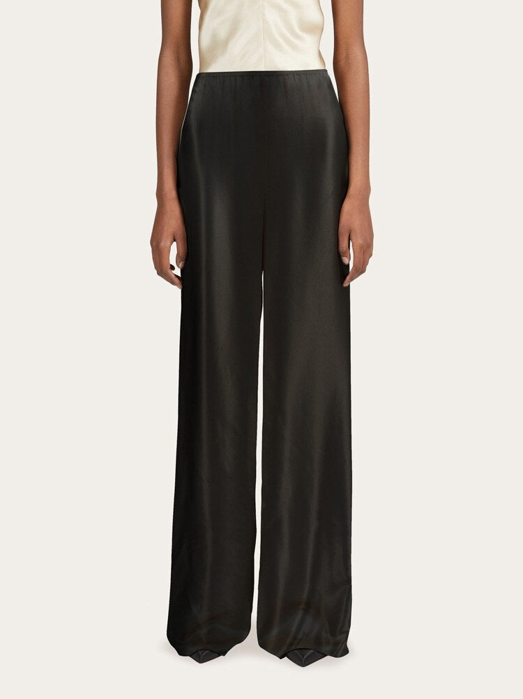 FERRAGAMO WOMEN'S BLACK RELAXED RAYON TROUSERS