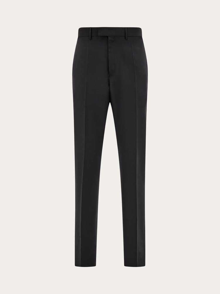 FERRAGAMO MEN'S BLACK TAILORED COTTON TROUSERS