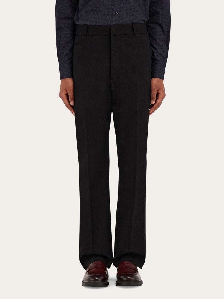 FERRAGAMO MEN'S BLACK TAILORED COTTON TROUSERS