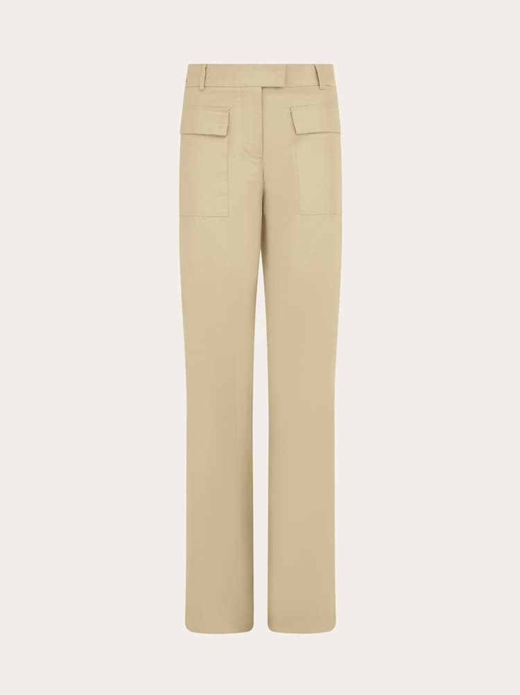 FERRAGAMO WOMEN'S BEIGE STRAIGHT COTTON TROUSERS