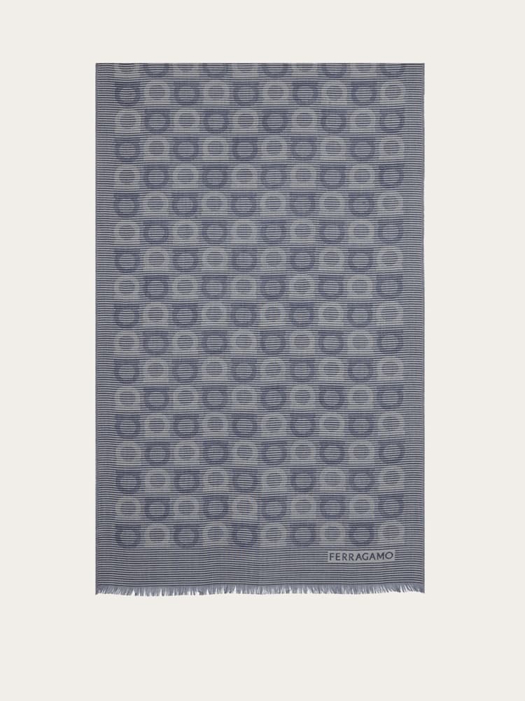 FERRAGAMO MEN'S BLUE WOOL SILK SCARF