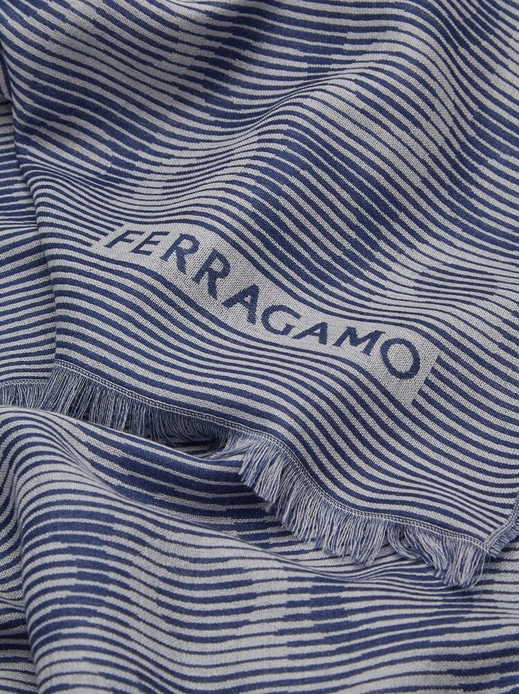 FERRAGAMO MEN'S BLUE WOOL SILK SCARF