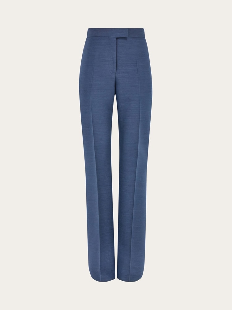 FERRAGAMO WOMEN'S BLUE WOOL BLEND TROUSERS