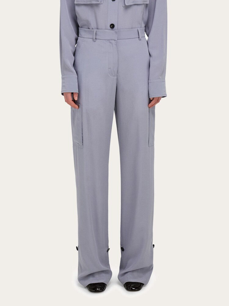 FERRAGAMO WOMEN'S LIGHT PURPLE SILK TROUSERS