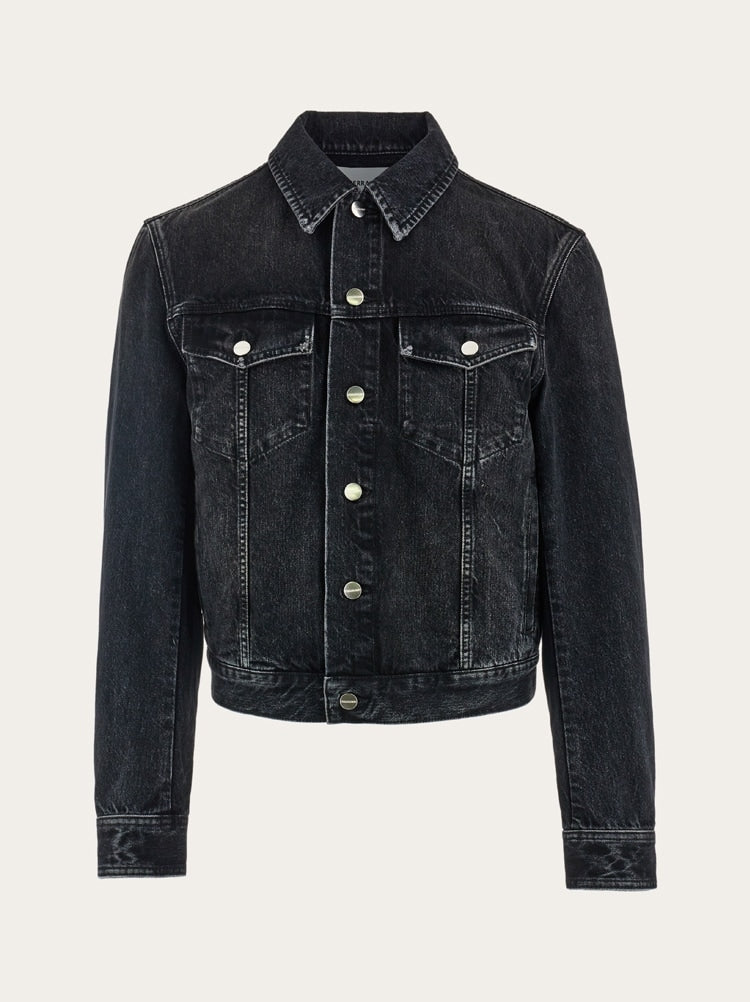 FERRAGAMO MEN'S BLACK DENIM TRUCKER SHIRT