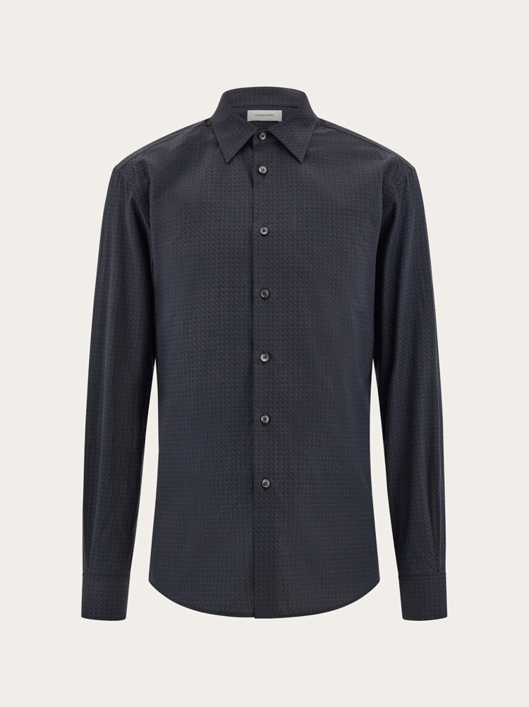 FERRAGAMO MEN'S BLACK TEXTURED COTTON SHIRT