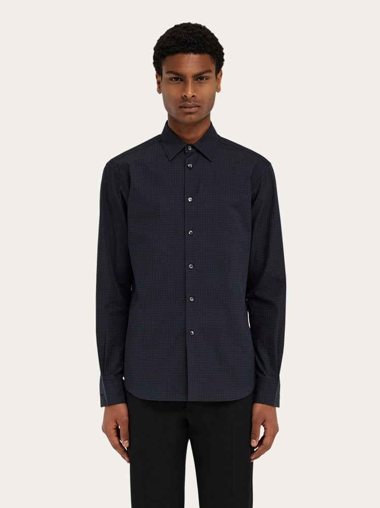 FERRAGAMO MEN'S BLACK TEXTURED COTTON SHIRT
