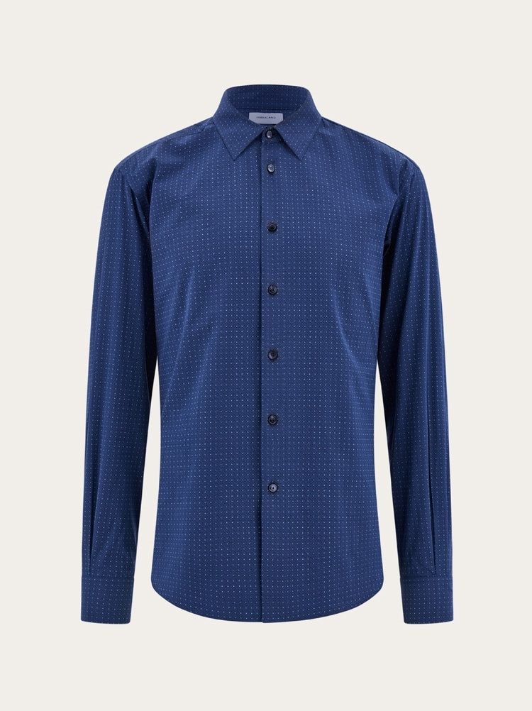 FERRAGAMO MEN'S NAVY COTTON DRESS SHIRT