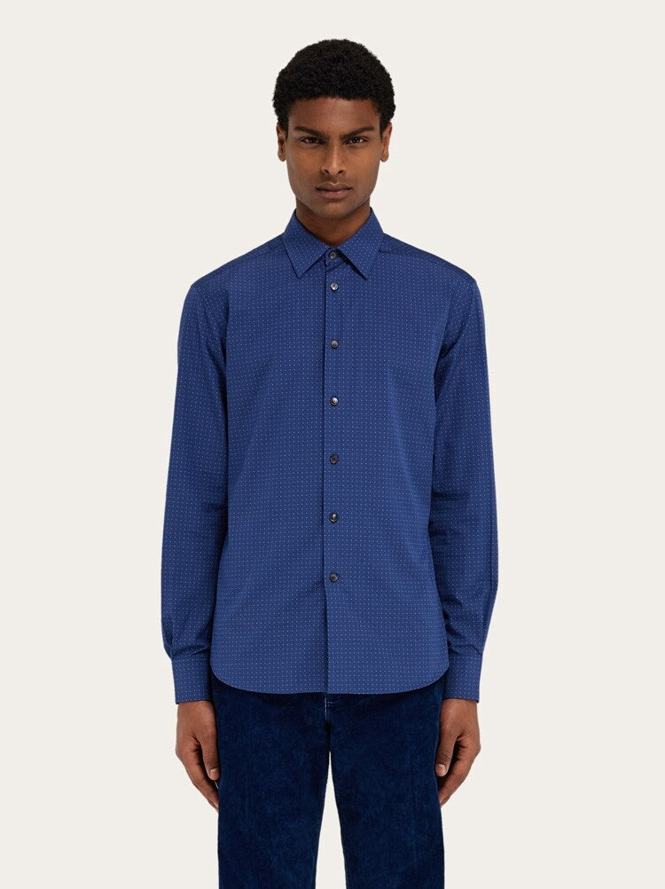 FERRAGAMO MEN'S NAVY COTTON DRESS SHIRT