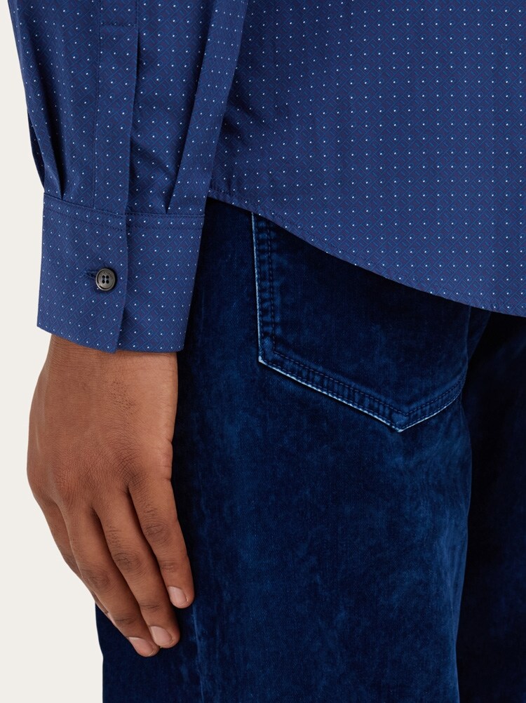 FERRAGAMO MEN'S NAVY COTTON DRESS SHIRT