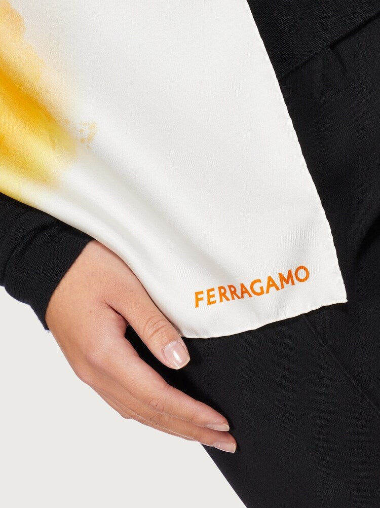 FERRAGAMO WOMEN'S ORANGE SILK SQUARE SCARF