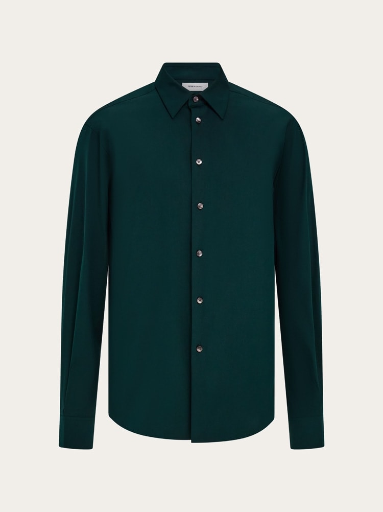 FERRAGAMO MEN'S DARK GREEN COTTON SHIRT