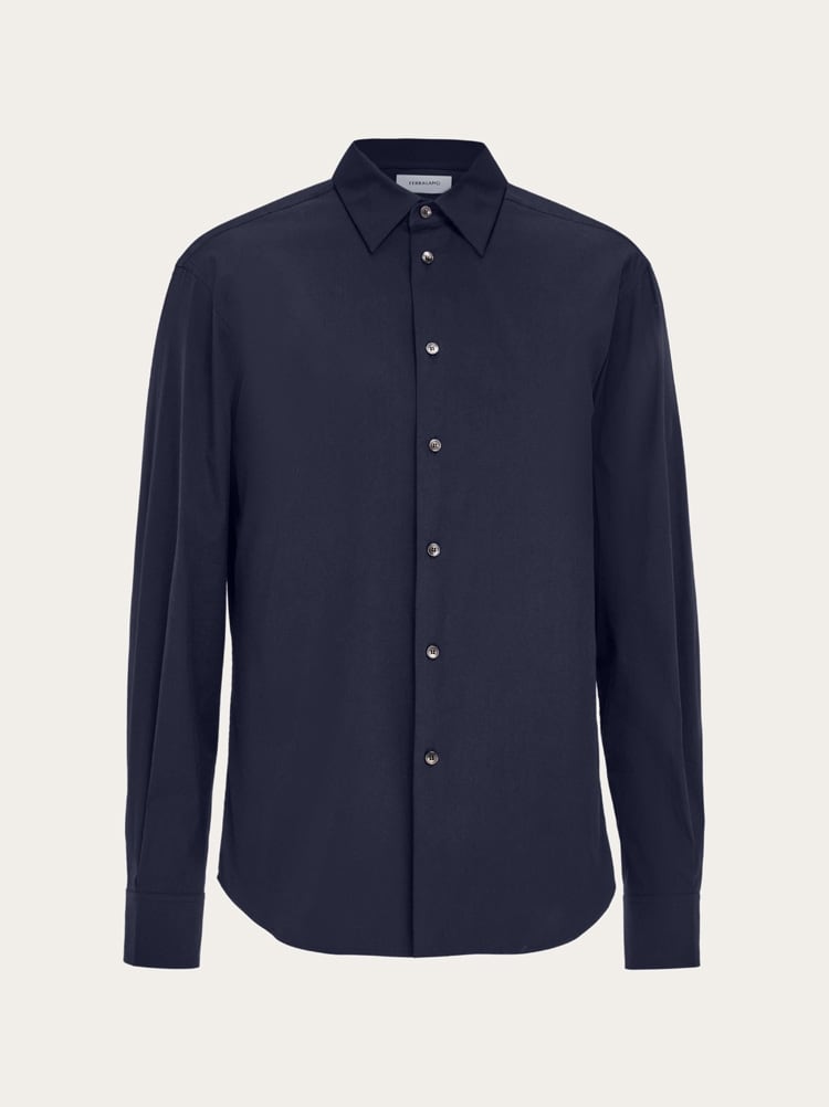 FERRAGAMO MEN'S DARK BLUE COTTON BLEND SHIRT