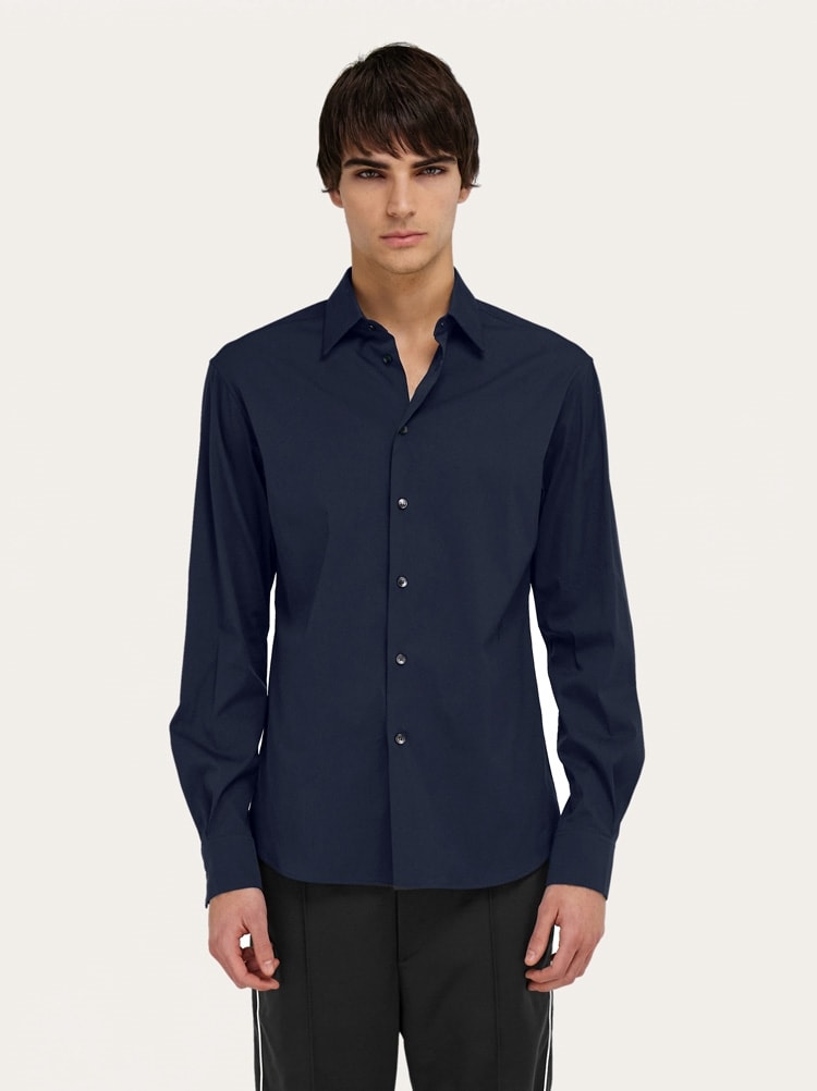 FERRAGAMO MEN'S DARK BLUE COTTON BLEND SHIRT