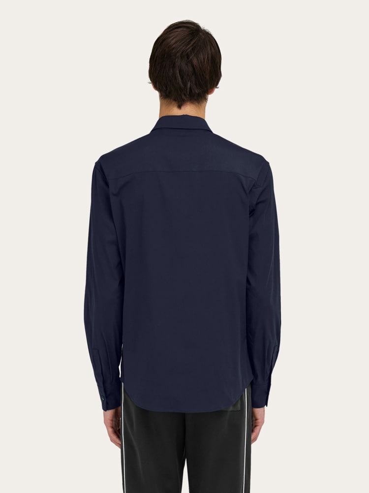 FERRAGAMO MEN'S DARK BLUE COTTON BLEND SHIRT