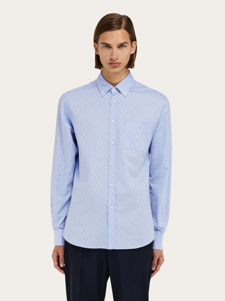 FERRAGAMO MEN'S LIGHT BLUE COTTON SHIRT
