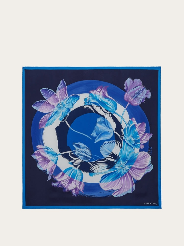 FERRAGAMO WOMEN'S BLUE SILK FLORAL SCARF