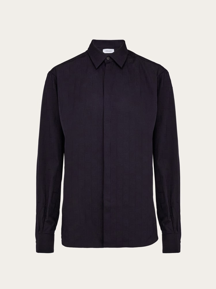 FERRAGAMO MEN'S BLACK COTTON DRESS SHIRT