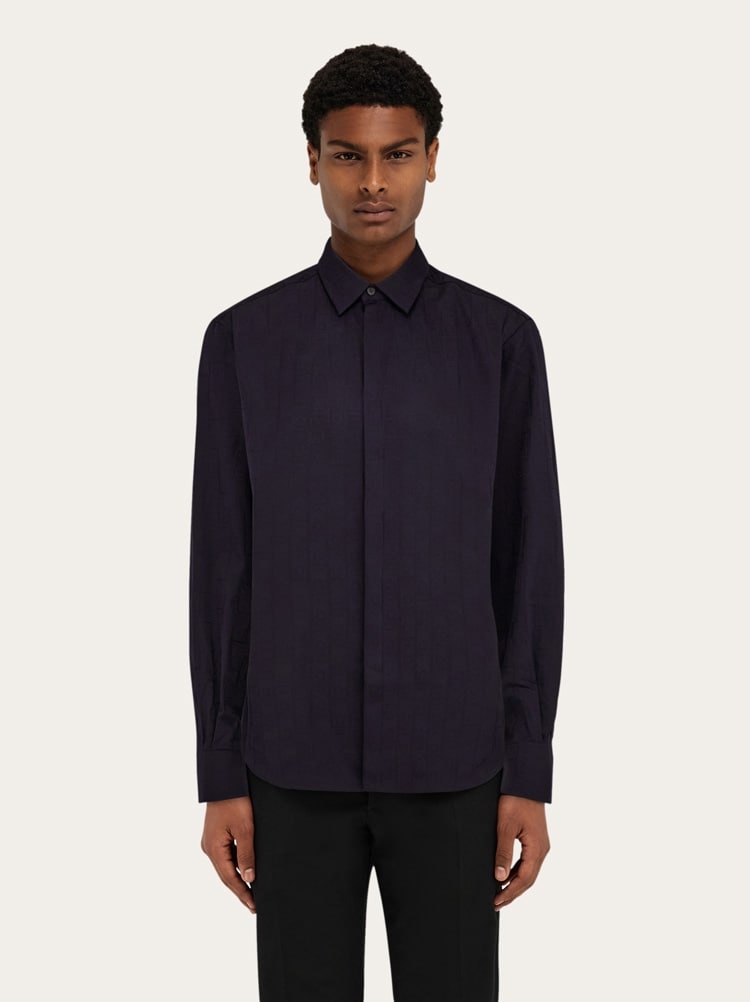 FERRAGAMO MEN'S BLACK COTTON DRESS SHIRT