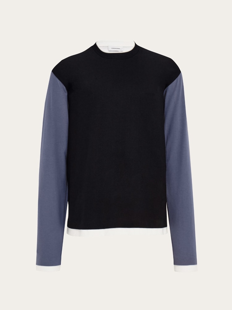 FERRAGAMO MEN'S BLACK AND BLUE COTTON SHIRT