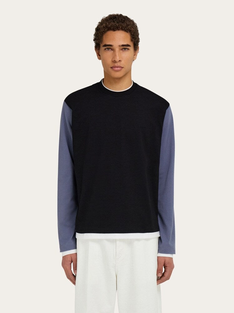 FERRAGAMO MEN'S BLACK AND BLUE COTTON SHIRT