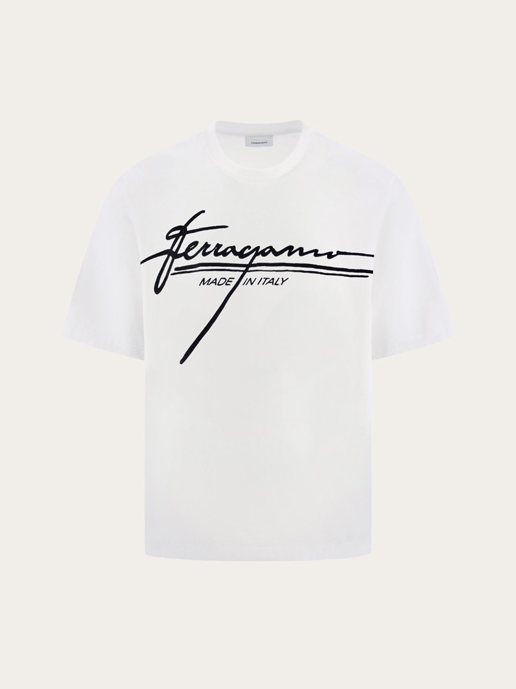 FERRAGAMO MEN'S WHITE COTTON LOGO SHIRT