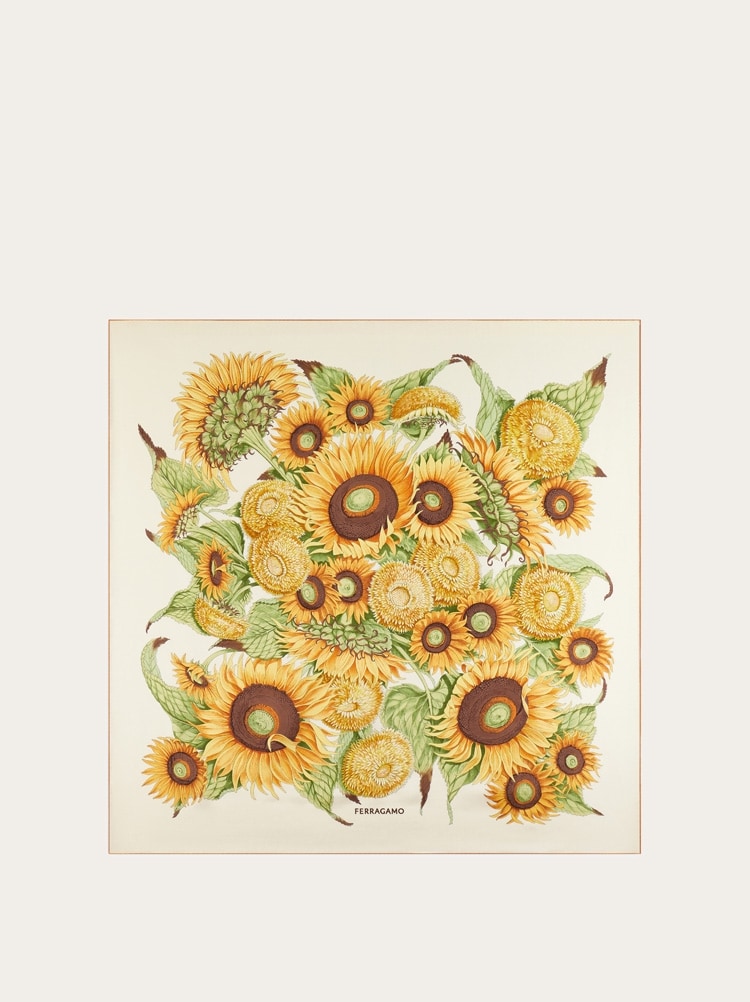 FERRAGAMO WOMEN'S IVORY SILK SUNFLOWER SCARF