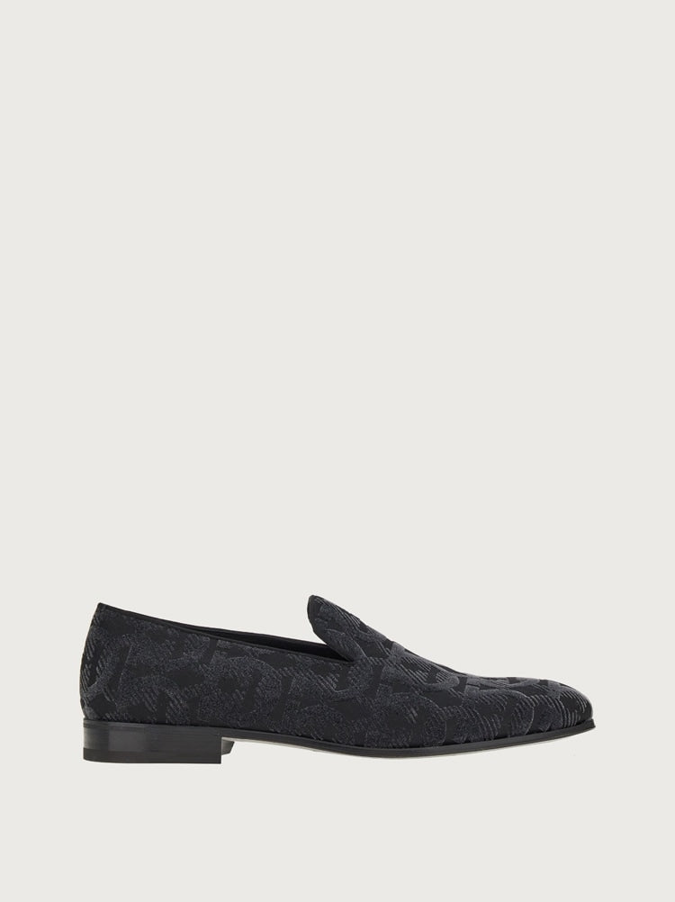 FERRAGAMO MEN'S BLACK JACQUARD FABRIC SHOES