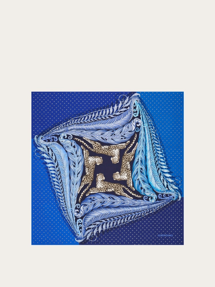 FERRAGAMO WOMEN'S BLUE SILK PRINTED SCARF