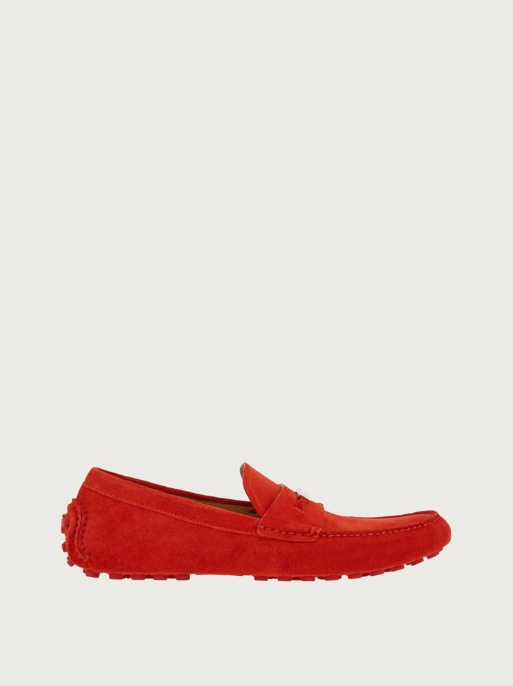 FERRAGAMO MEN'S RED SUEDE DRIVING SHOES