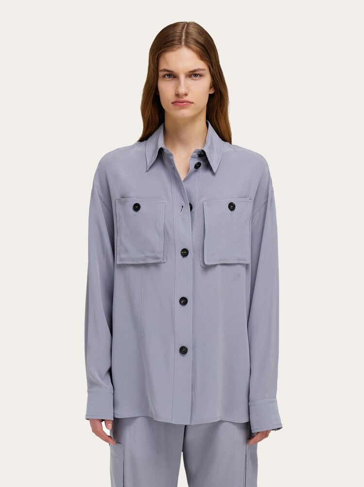 FERRAGAMO WOMEN'S LAVENDER SILK OVERSIZED SHIRT