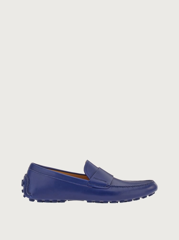 FERRAGAMO MEN'S BLUE CALF LEATHER LOAFERS