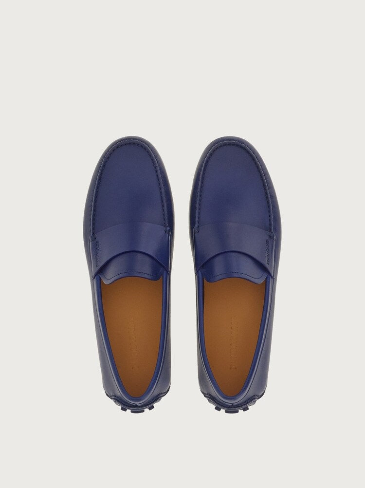 FERRAGAMO MEN'S BLUE CALF LEATHER LOAFERS