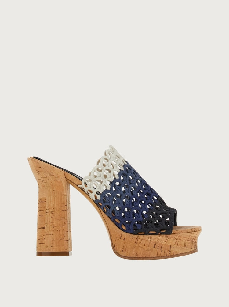 FERRAGAMO WOMEN'S MULTICOLOR FABRIC PLATFORM SHOES