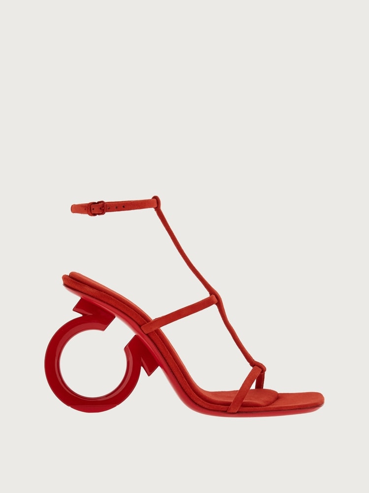 FERRAGAMO WOMEN'S RED SUEDE STRAPPY SHOE