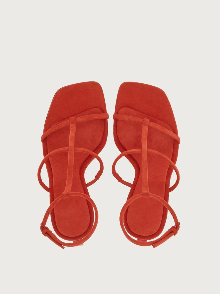 FERRAGAMO WOMEN'S RED SUEDE STRAPPY SHOE