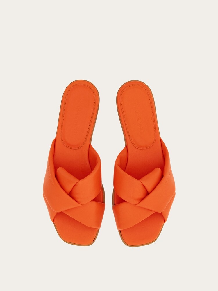 FERRAGAMO WOMEN'S ORANGE LAMBSKIN SLIDE SANDALS