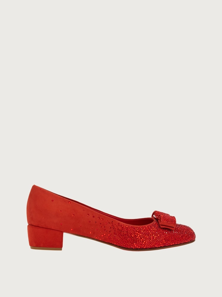 FERRAGAMO WOMEN'S RED SUEDE EMBELLISHED SHOES