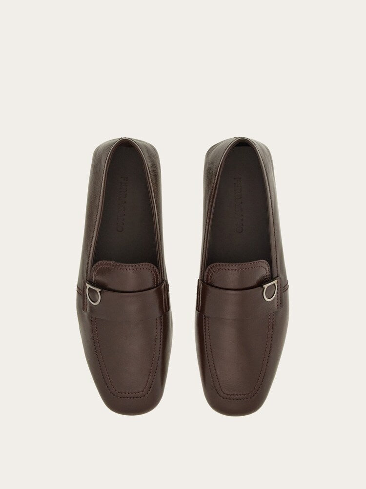 FERRAGAMO MEN'S DARK BROWN CALF LEATHER LOAFERS