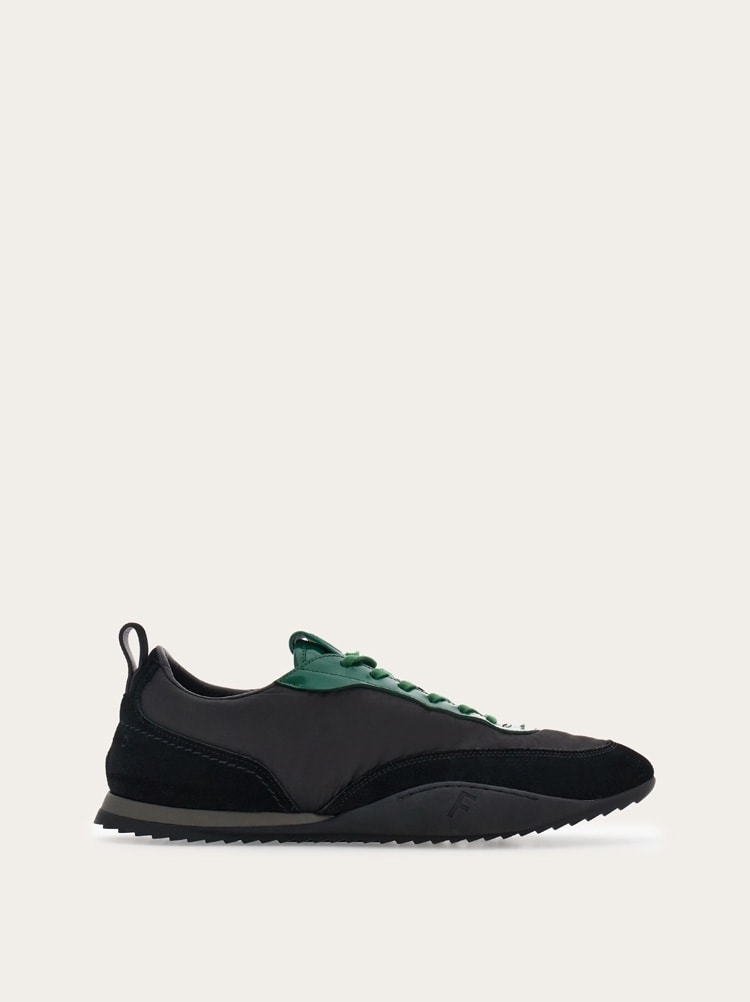 FERRAGAMO MEN'S BLACK GREEN FABRIC SNEAKERS