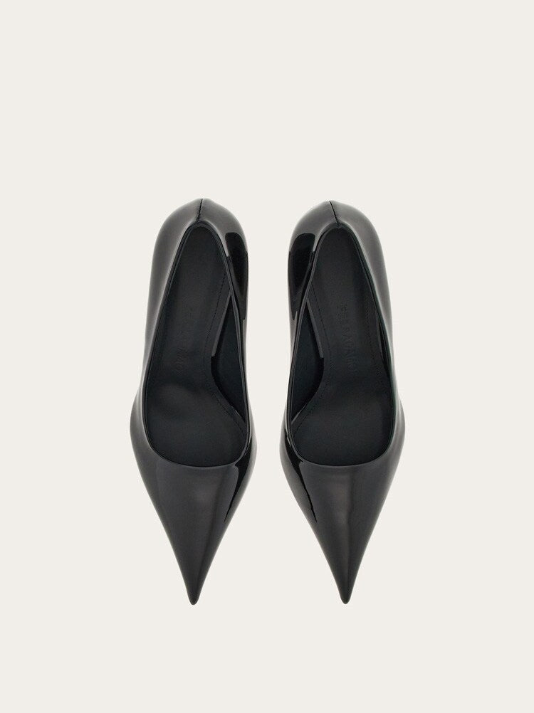 FERRAGAMO WOMEN'S BLACK PATENT WEDGE SHOES