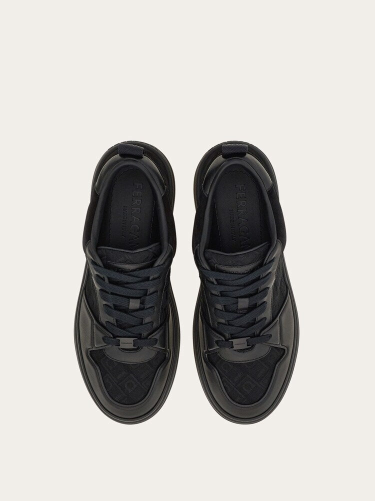 FERRAGAMO MEN'S BLACK CALF LEATHER SNEAKERS