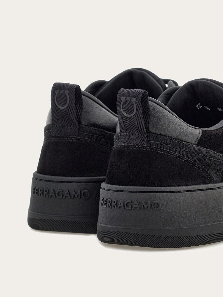 FERRAGAMO MEN'S BLACK CALF LEATHER SNEAKERS