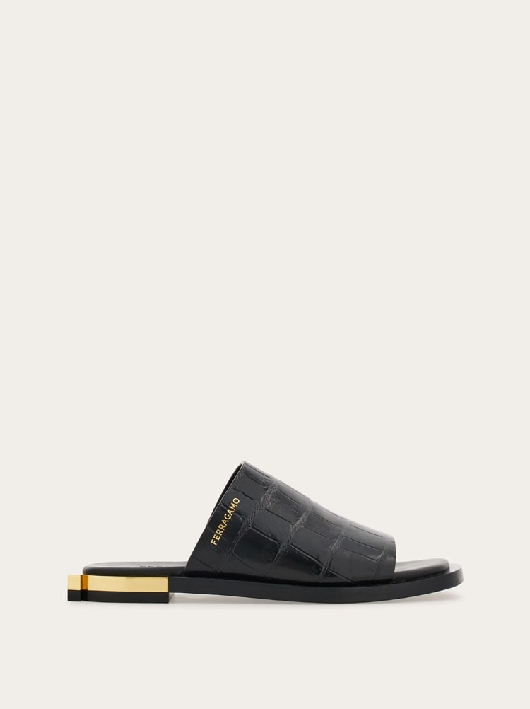 FERRAGAMO WOMEN'S BLACK CALF LEATHER SLIDE SHOES
