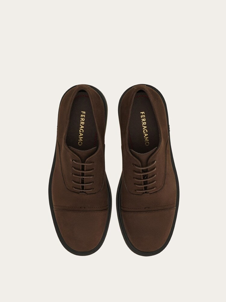 FERRAGAMO MEN'S BROWN CALF LEATHER SHOES