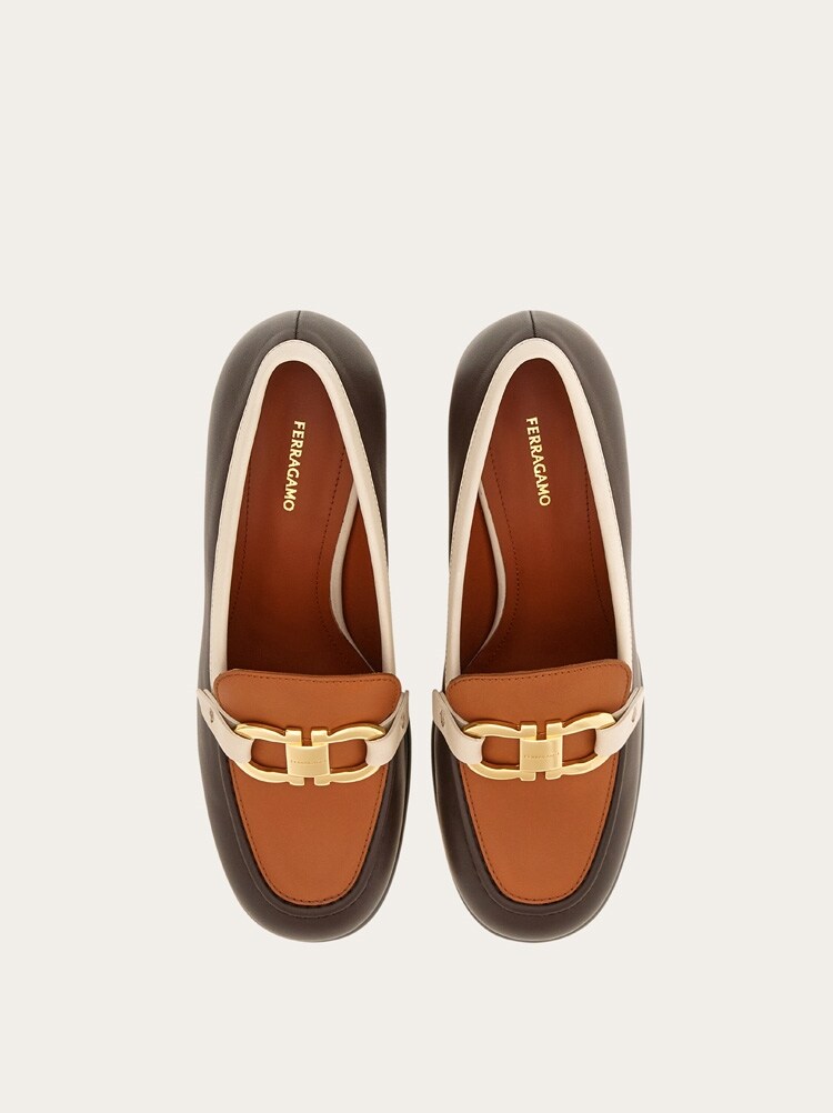 FERRAGAMO WOMEN'S BROWN LEATHER BLOCK HEEL SHOES
