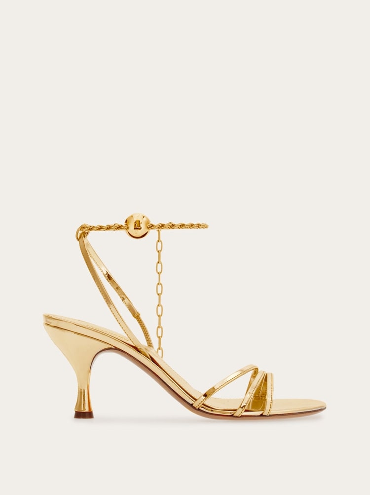 FERRAGAMO WOMEN'S GOLD PATENT LEATHER SANDALS