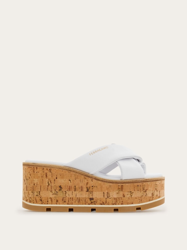FERRAGAMO WOMEN'S WHITE LAMBSKIN PLATFORM SHOES